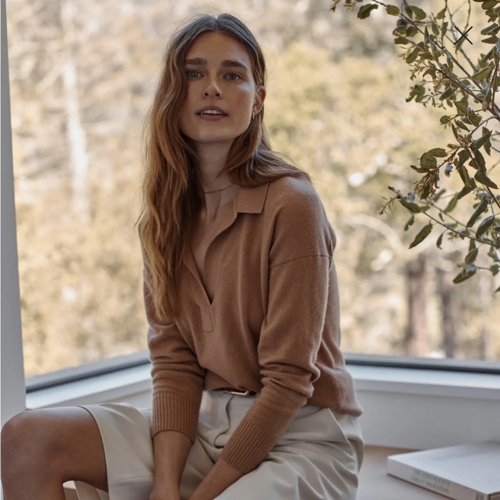 Mongolian Cashmere Polo Sweater Camel XS